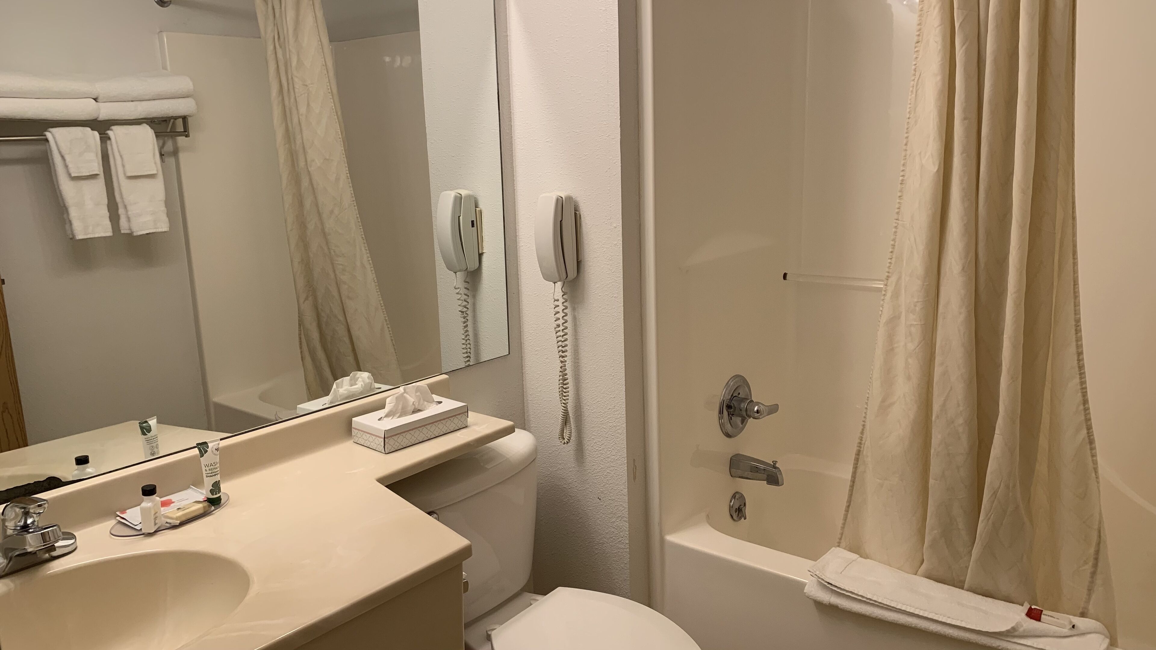 standard room, 2 queen beds | bathroom | combined shower/bathtub, free toiletries, hair dryer, towels