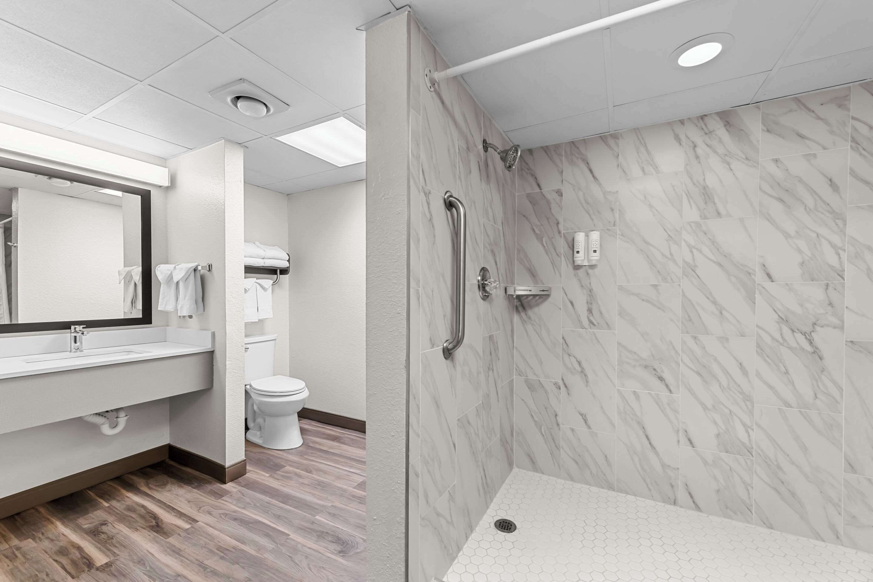 suite, 1 king bed with sofa bed, non smoking | bathroom | hair dryer, towels