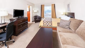43-inch flat-screen TV with cable channels, TV