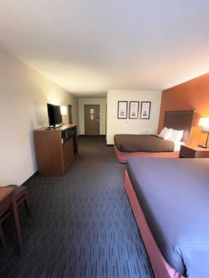Room, 2 Queen Beds, Non Smoking | Desk, laptop workspace, blackout curtains, iron/ironing board