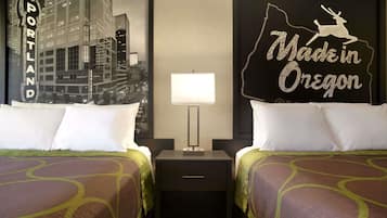 Standard Room, 2 Queen Beds, Non Smoking | In-room safe, desk, iron/ironing board, free cribs/infant beds