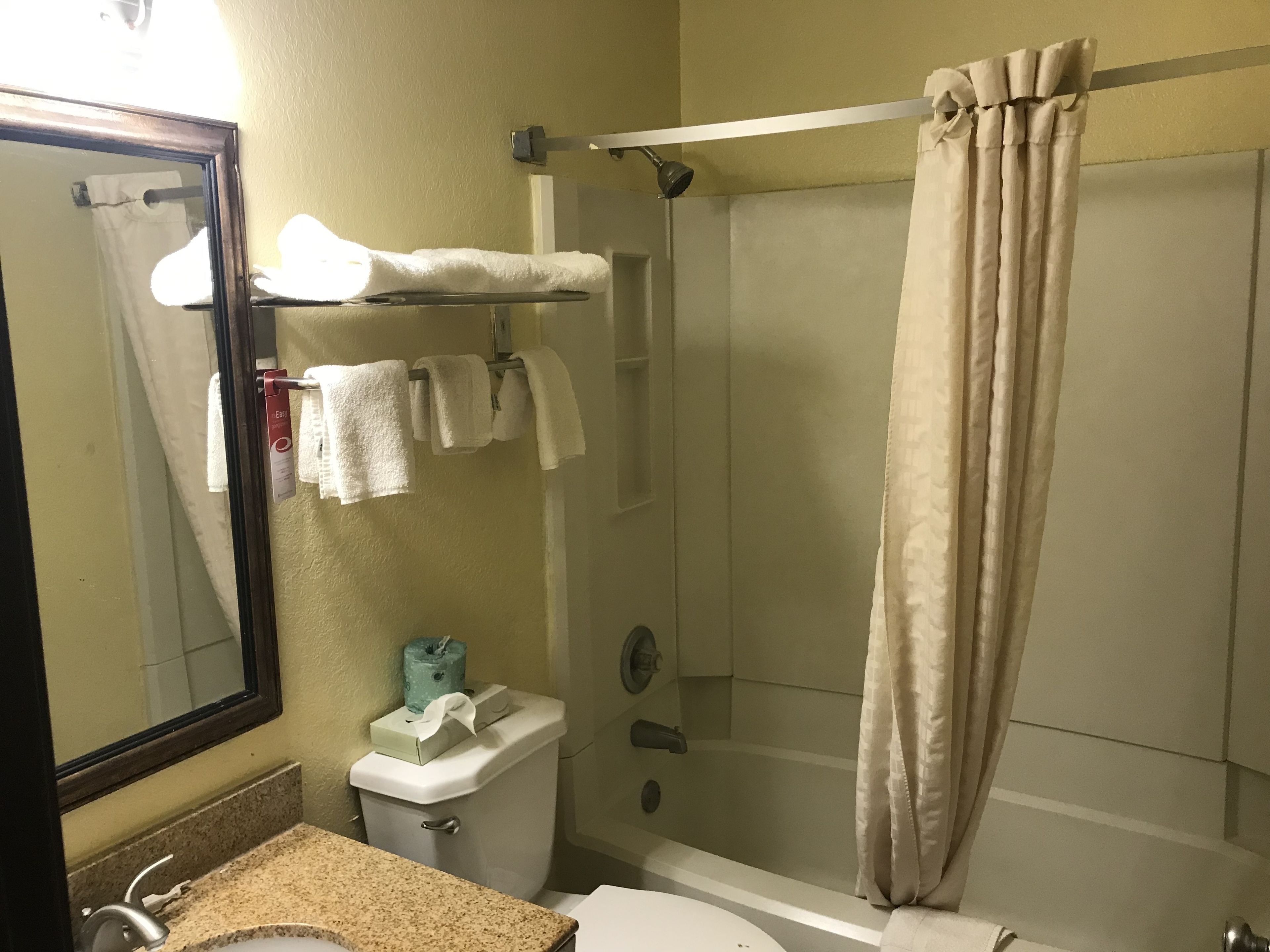 Un bagno con doccia, servizi igienici e lavandino.