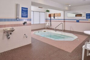 Enjoy a refreshing swim in our pool, featuring a clear depth indicator and safety features.
