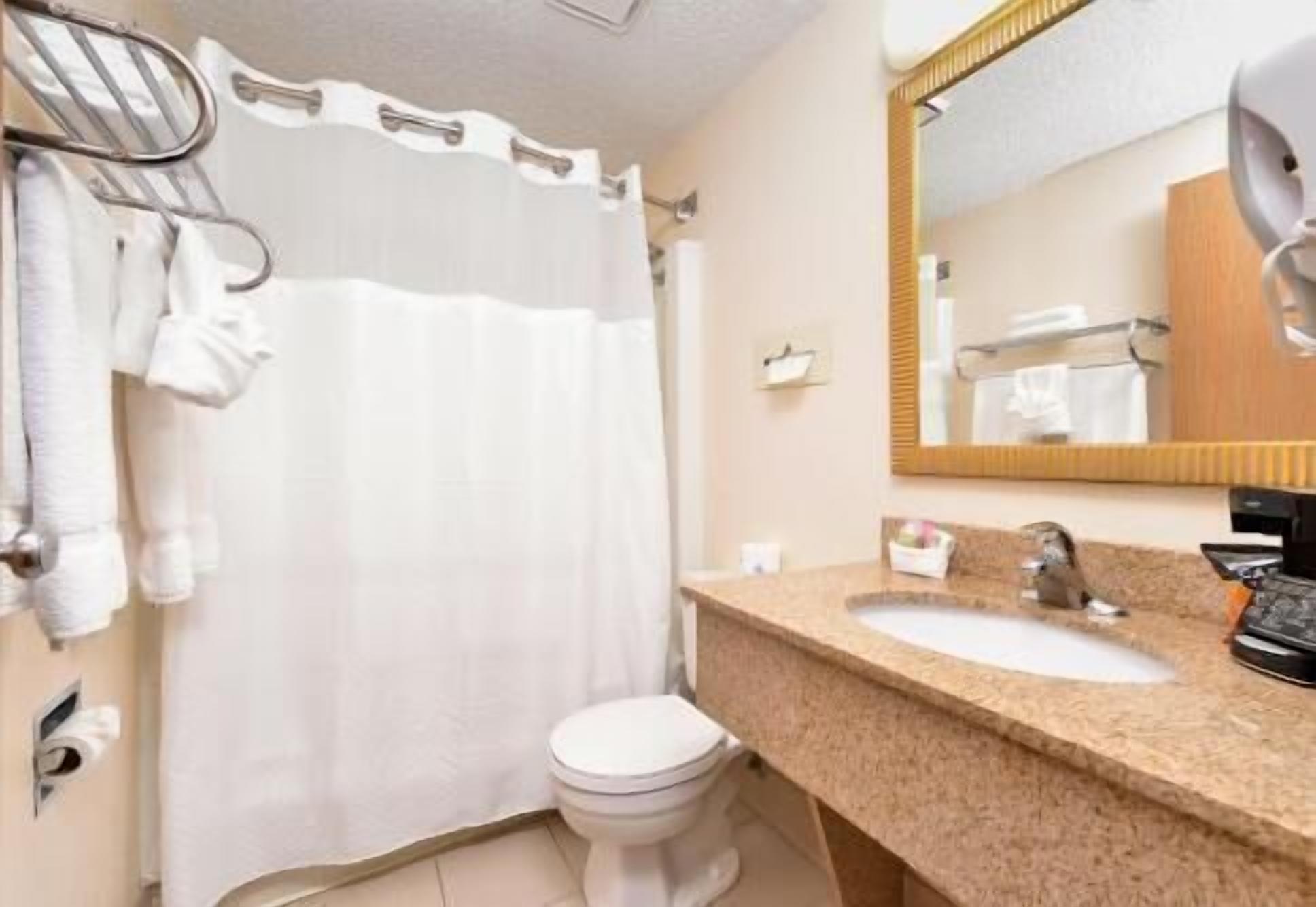 Bathroom | Combined shower/tub, free toiletries, towels
