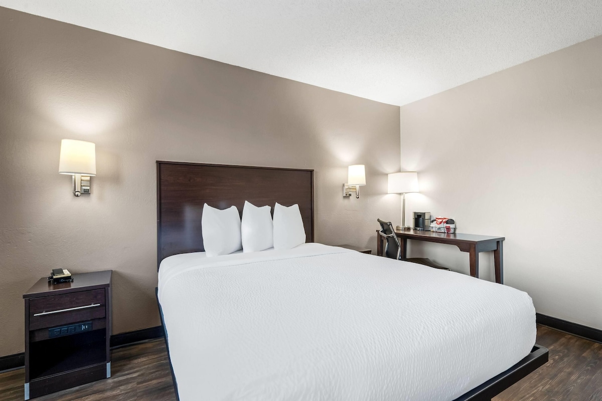Room, 1 Queen Bed, Mobility Accessible, Non Smoking (Mobility, Roll-in Shower) | Desk, blackout drapes, iron/ironing board, cribs (free)