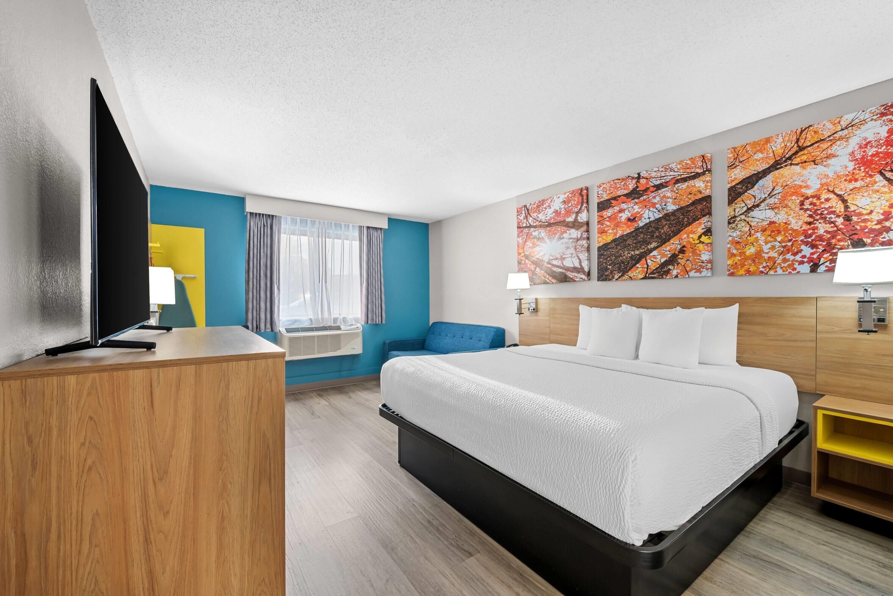 Room, 1 King Bed, Non Smoking | Desk, blackout drapes, iron/ironing board, free cribs/infant beds