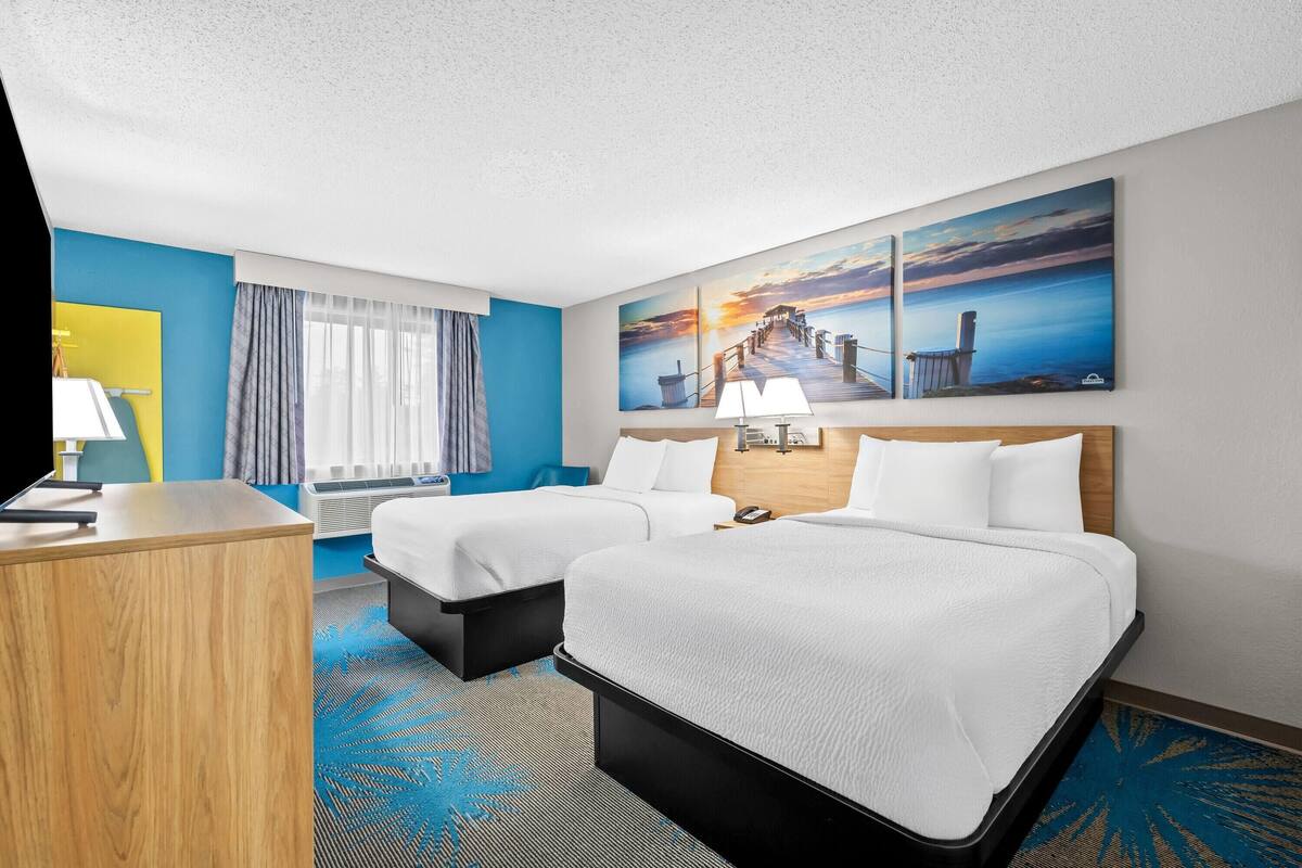 Room, 2 Double Beds, Non Smoking | Desk, blackout drapes, iron/ironing board, cribs (free)