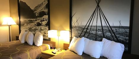 Room, 2 Queen Beds, Non Smoking | Free cribs/infant beds, free WiFi, bed sheets, alarm clocks