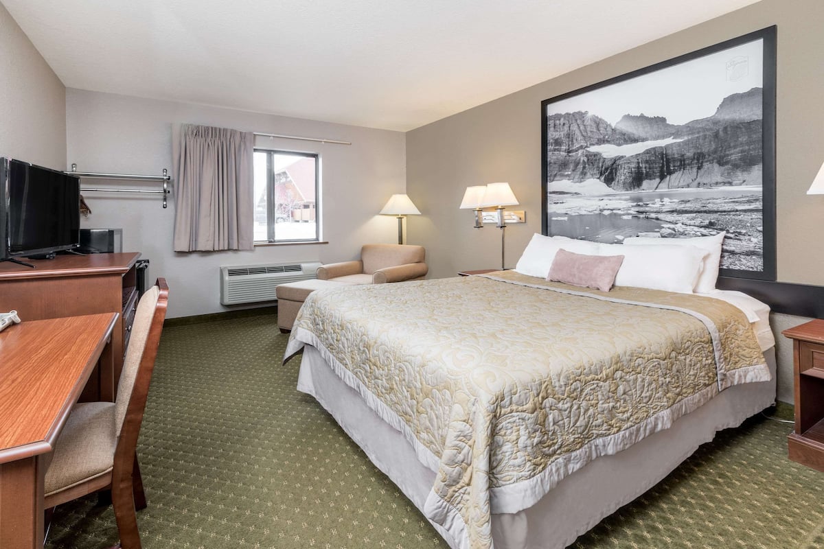 Room, 1 Queen Bed, Non Smoking | Desk, laptop workspace, blackout drapes, iron/ironing board