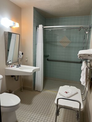 Chambre, accessible aux personnes à mobilité réduite | Salle de bain | Articles de toilette gratuits, sèche-cheveux, serviettes fournies, savon