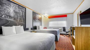 Room, 2 Queen Beds, Non Smoking | In-room safe, desk, iron/ironing board, free cribs/infant beds