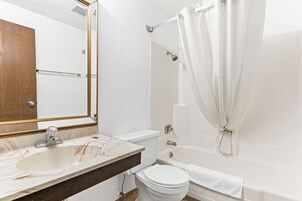Bañera con ducha, artículos de tocador gratuitos, secador de pelo