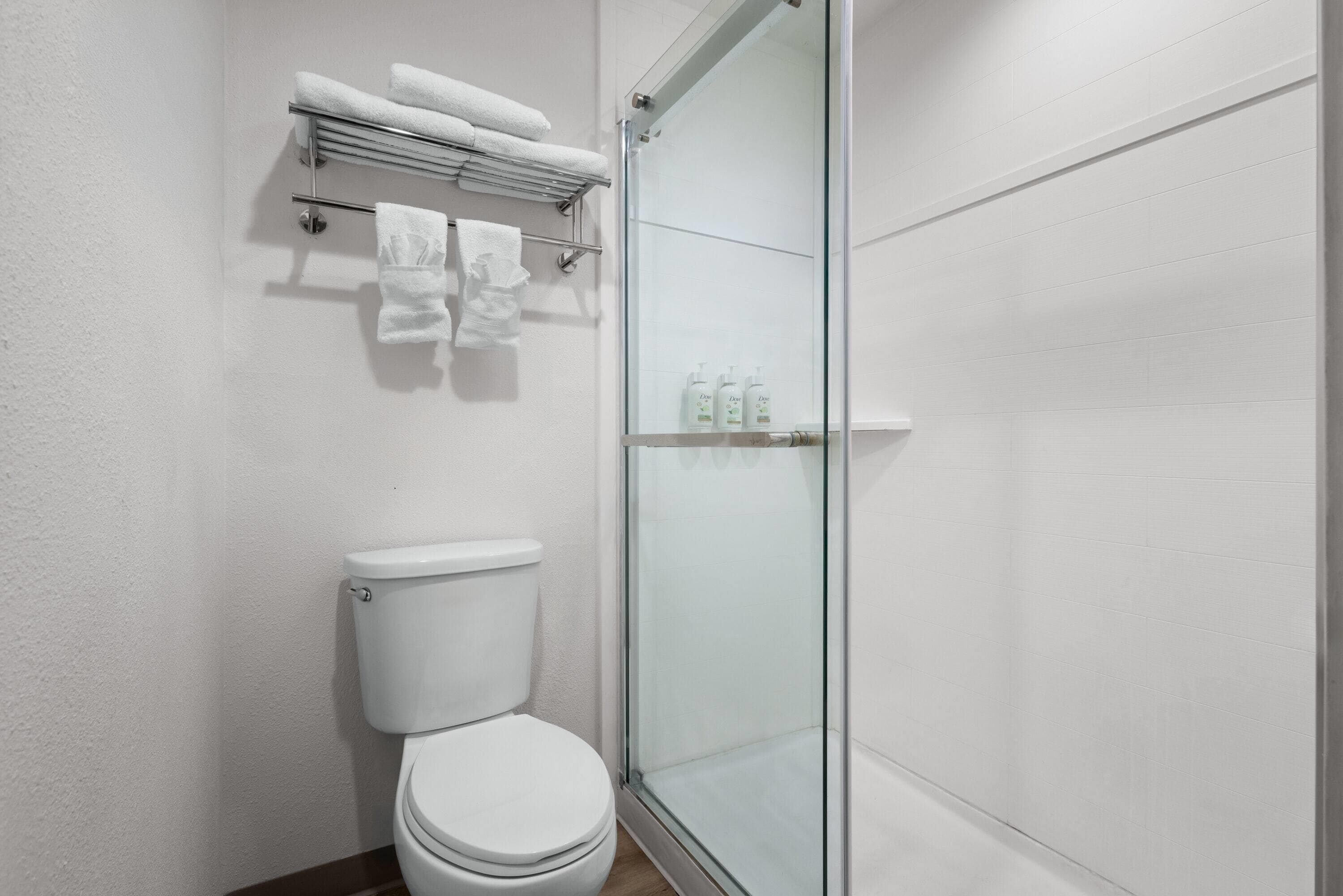 Combined shower/bathtub, hair dryer, towels