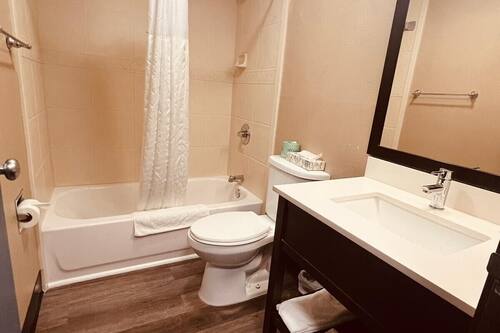 Standard Room, 2 Double Beds, Non Smoking | Bathroom | Free toiletries, hair dryer, towels