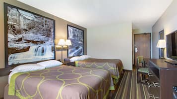 Quarto casal, 2 camas de casal | Escrivaninha, berços grátis, Wi-Fi de cortesia, roupa de cama