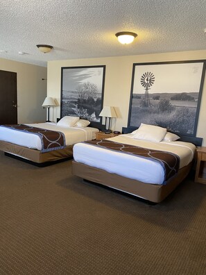 Desk, blackout drapes, free WiFi, alarm clocks