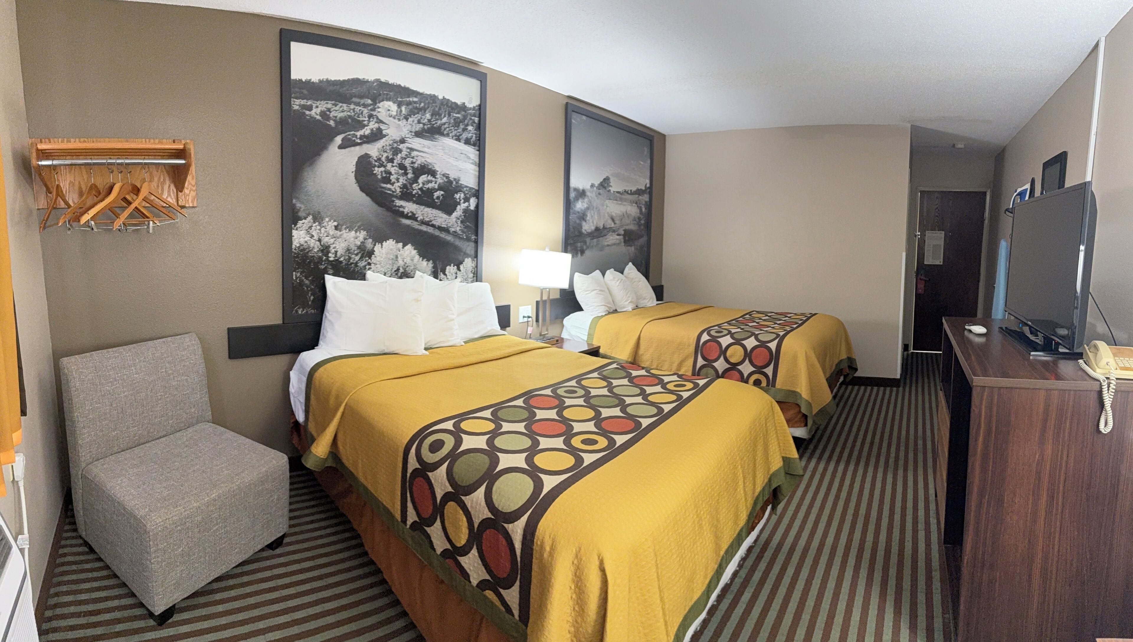 Double Room, 2 Queen Beds | Desk, blackout drapes, iron/ironing board, free WiFi