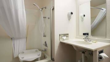 Room, 1 Queen Bed, Non Smoking | Bathroom | Combined shower/tub, rainfall showerhead, free toiletries, hair dryer