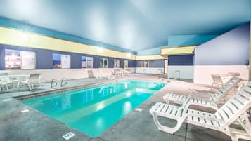 Indoor pool, open 6:00 AM to 11 PM, sun loungers