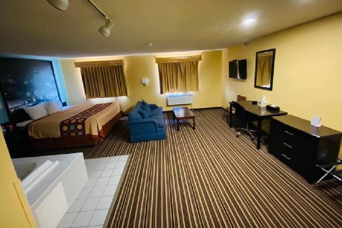 In-room safe, desk, laptop workspace, blackout drapes