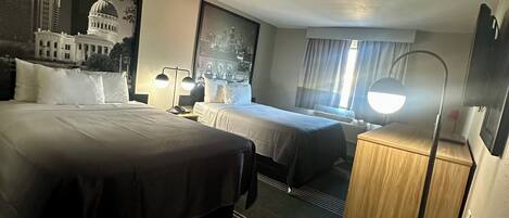 Standard Room, 2 Queen Beds | In-room safe, desk, laptop workspace, blackout drapes