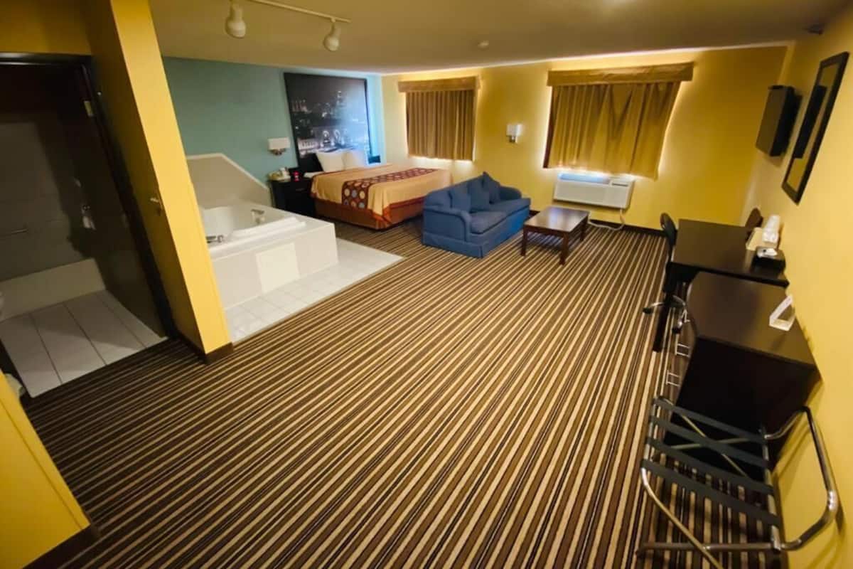 In-room safe, desk, laptop workspace, blackout drapes