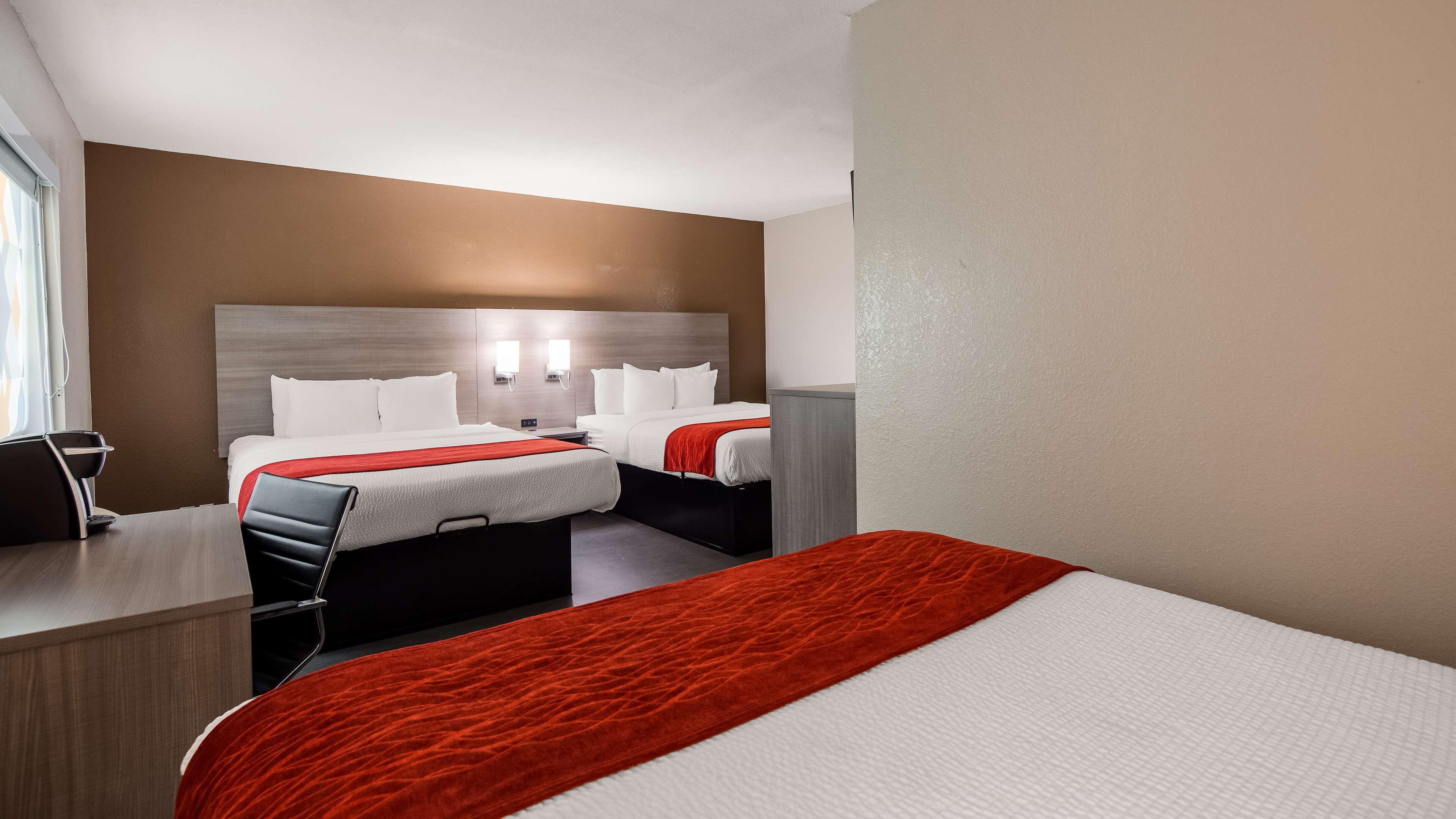 standard room, multiple beds, non smoking, refrigerator & microwave | laptop workspace, iron/ironing board, wifi, bed sheets