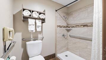 Standard Room, 1 King Bed, Accessible, Non Smoking (Walk-in Shower) | Bathroom | Free toiletries, hair dryer, towels, soap