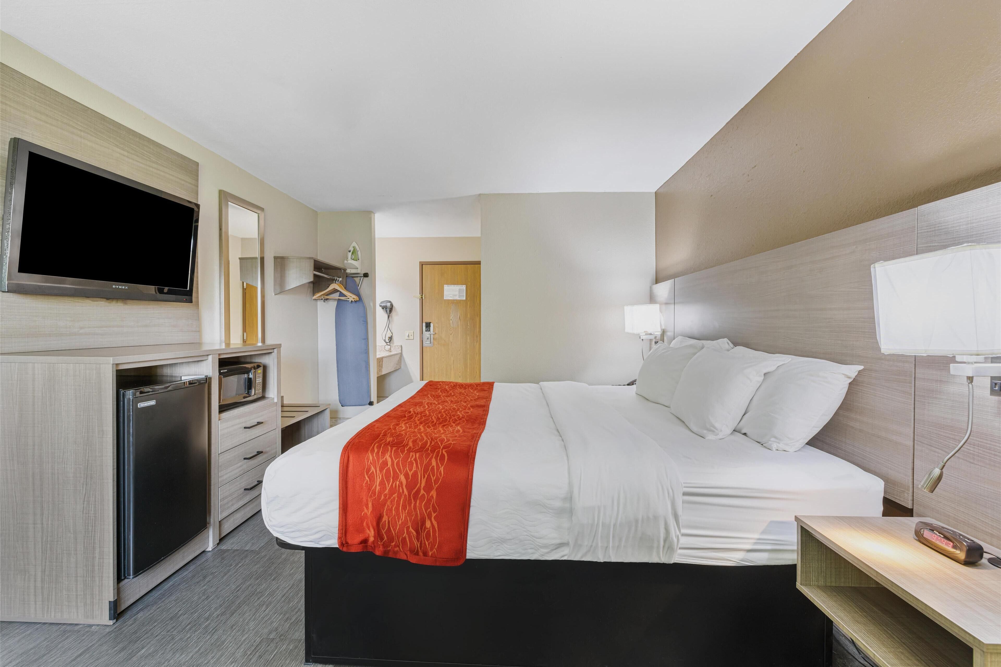 laptop workspace, iron/ironing board, wifi, bed sheets