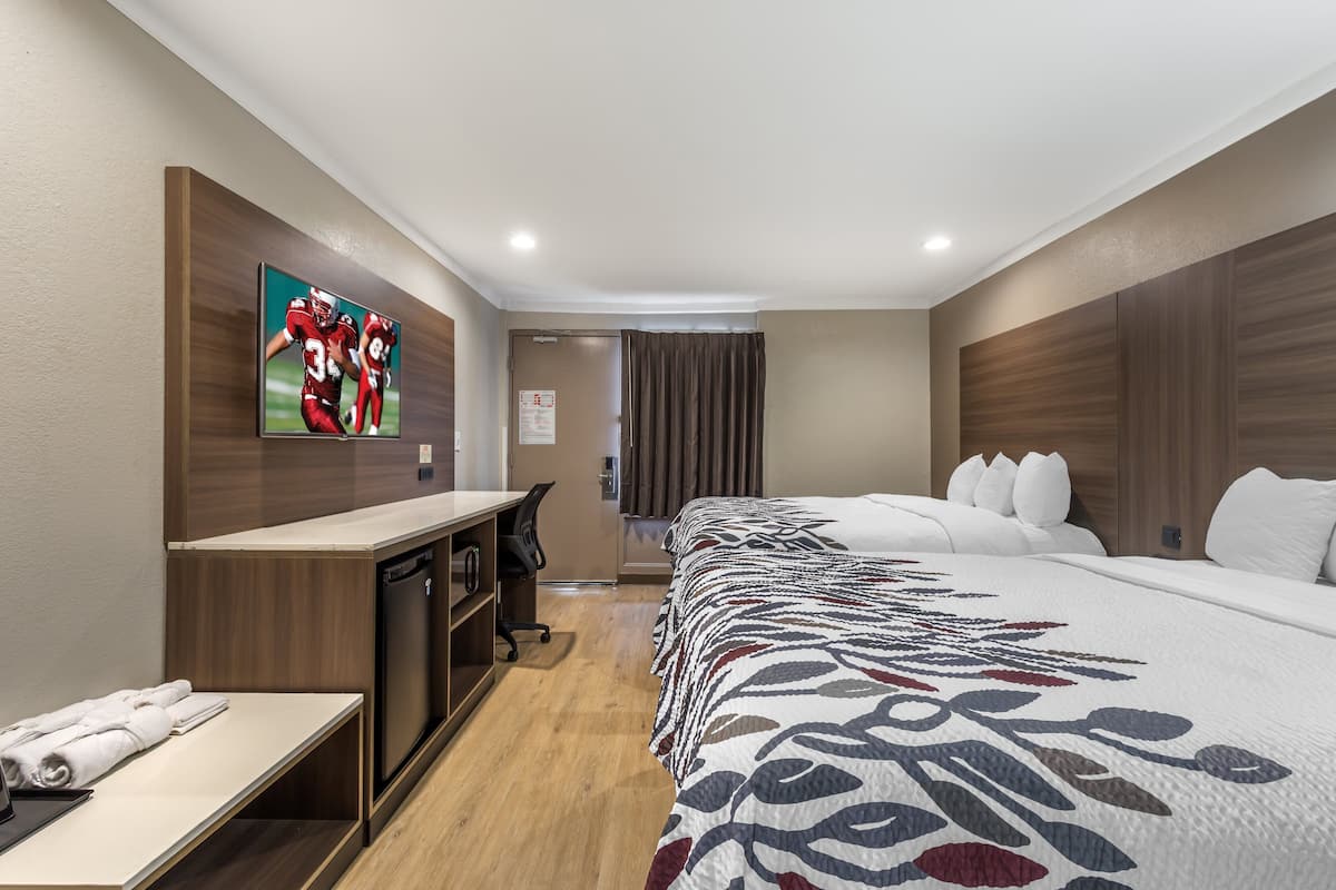Deluxe Room, 2 Queen Beds, Accessible, Non Smoking | Desk, laptop workspace, iron/ironing board, Internet