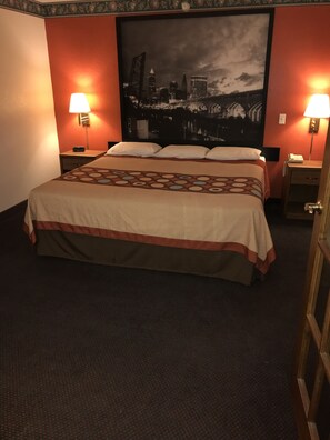 2 bedrooms, desk, blackout drapes, iron/ironing board