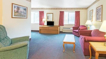 2 bedrooms, desk, blackout curtains, iron/ironing board