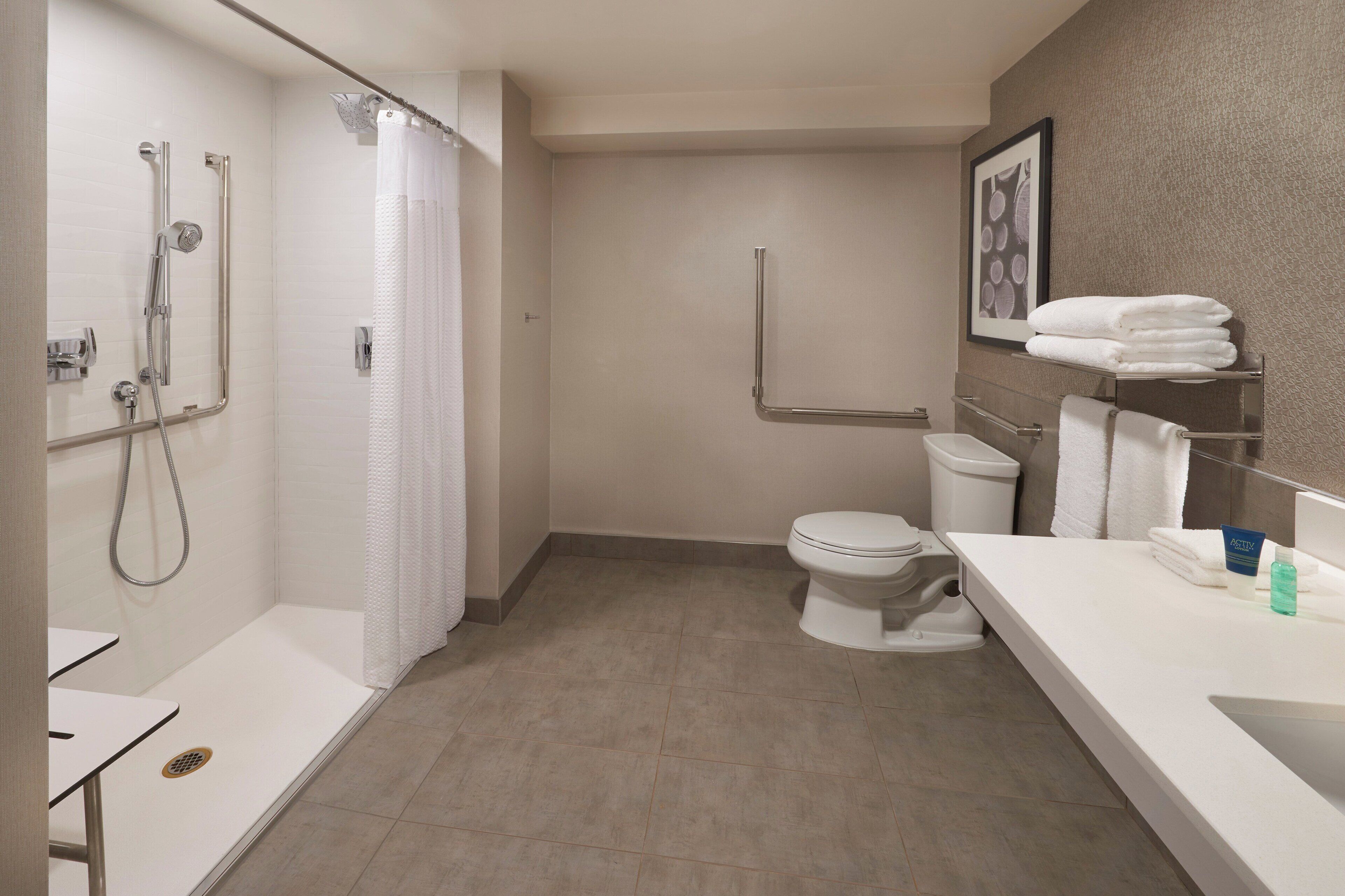 studio, 1 king bed with sofa bed | bathroom | shower, rainfall showerhead, hair dryer, towels