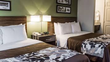 Standard Room, 2 Queen Beds, Non Smoking | Desk, laptop workspace, iron/ironing board, free wired Internet