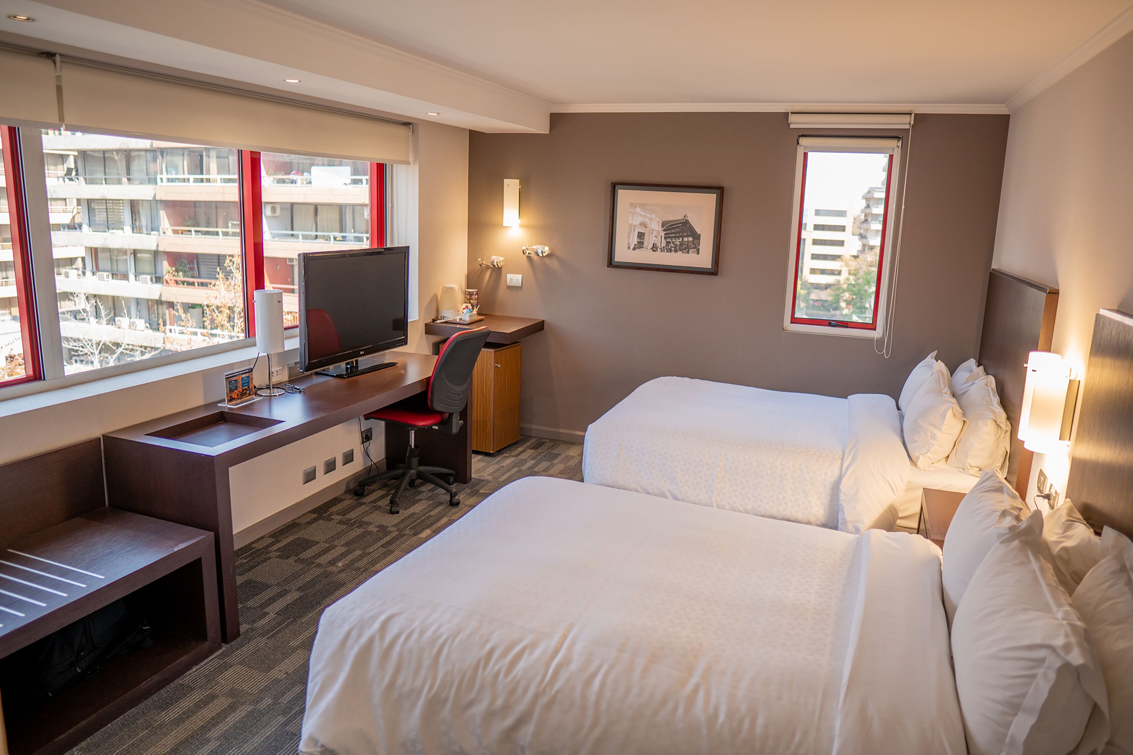 deluxe room, 2 double beds, non smoking | premium bedding, minibar, in-room safe, desk