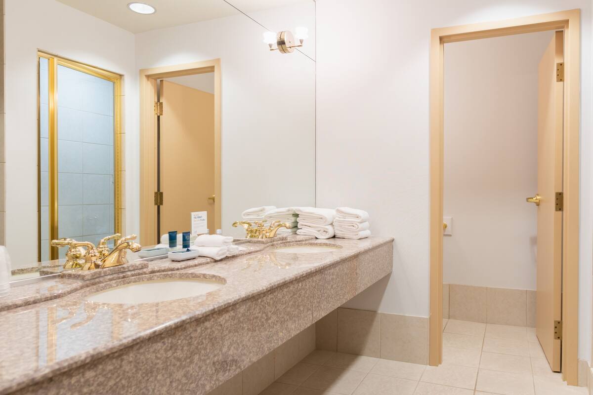 executive suite, 1 king bed, non smoking | bathroom | separate bathtub and shower, hair dryer, towels