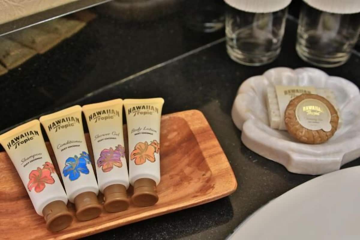 Free toiletries, hair dryer, towels, soap