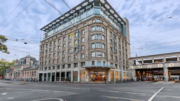 Stunning corner hotel with a unique blend of traditional and modern architecture.