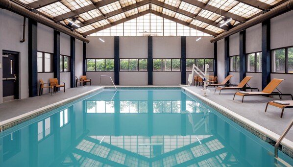 Indoor pool, open 8:00 AM to 10:00 PM, pool loungers