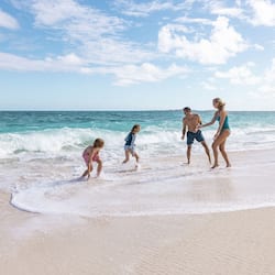 Private beach, white sand, sun loungers, beach towels