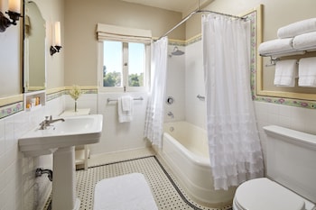 Room (Lurline) | Bathroom | Designer toiletries, hair dryer, bathrobes, towels at Glorietta Bay Inn Coronado Island