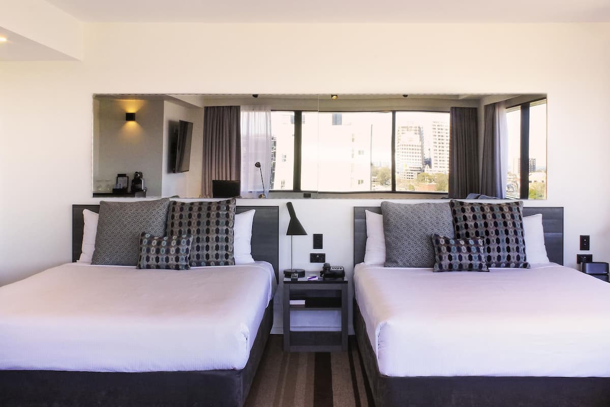 Deluxe Room, 2 Queen Beds | Premium bedding, minibar, in-room safe, desk