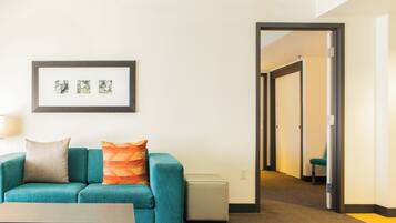 42-inch flat-screen TV with cable channels, TV, pay movies