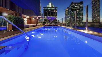 Outdoor pool, open 5:00 AM to 7:00 PM, sun loungers