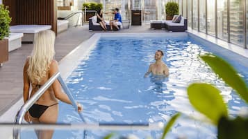 Outdoor pool, open 5:00 AM to 7:00 PM, sun loungers