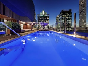 Outdoor pool, open 5:00 AM to 7:00 PM, sun loungers