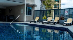 Outdoor pool, pool loungers