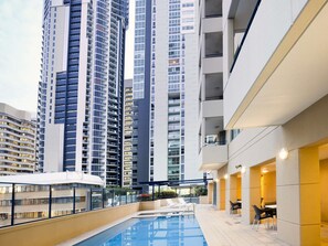 Outdoor pool, open 7:00 AM to 9:00 PM, sun loungers