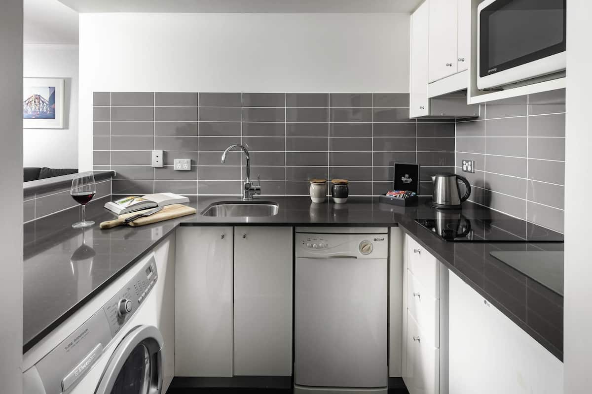 minibar, desk, laptop workspace, blackout curtains