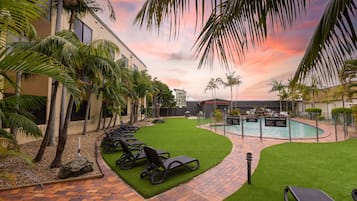 Outdoor pool, sun loungers